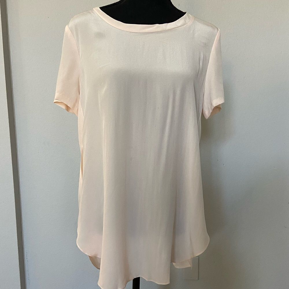 Acrobat Top Blouse 100% silk, short sleeve, cream, size S